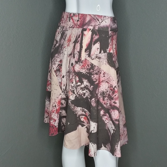 Vintage 90s Y2K Hanley Mellon Pink Brown Paint Spatter Print A Line Skirt Size 2 - Picture 6 of 8